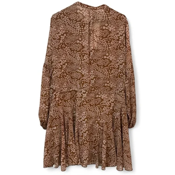 Aakaa Brown Floral Long Sleeve Dress NWT - Picture 4 of 5